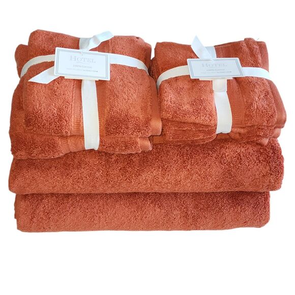 Hotel 8pc Autumnal Rust Color Cotton Towel Set 2 Bath 2 Hand 4Tip Made in Green - Picture 8 of 15